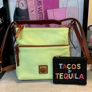 Dooney & Bourke Celadon Crossbody Bag Rare with Hand Beaded Coin Pouch